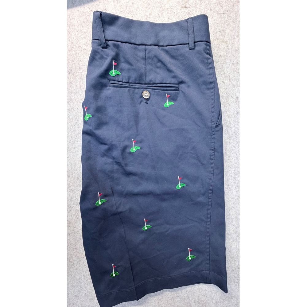 J.McLaughlin Shorts Mens 38 Navy Blue Golf Green Flag Embroidered Performance